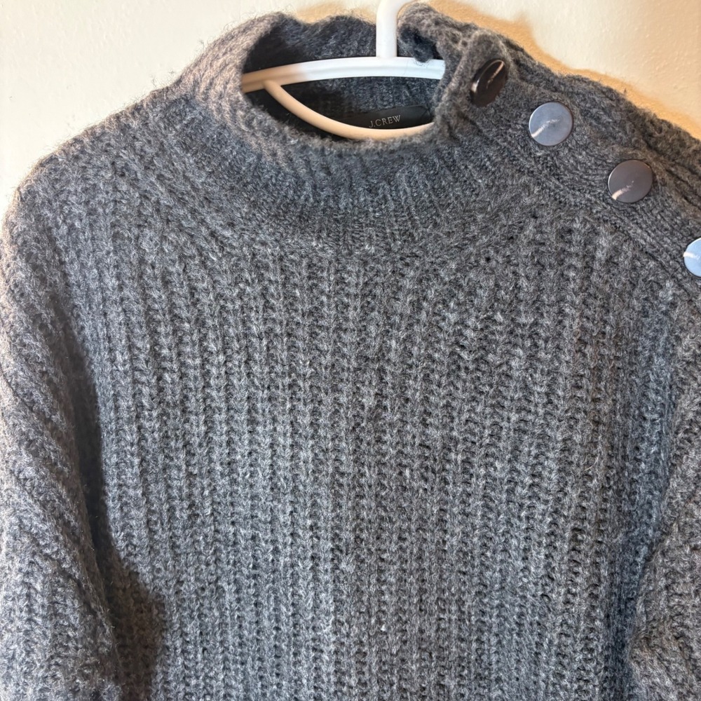 J. Crew Alpaca-Blend Turtleneck Sweater with Shoulder Buttons Size Medium - Picture 2 of 8